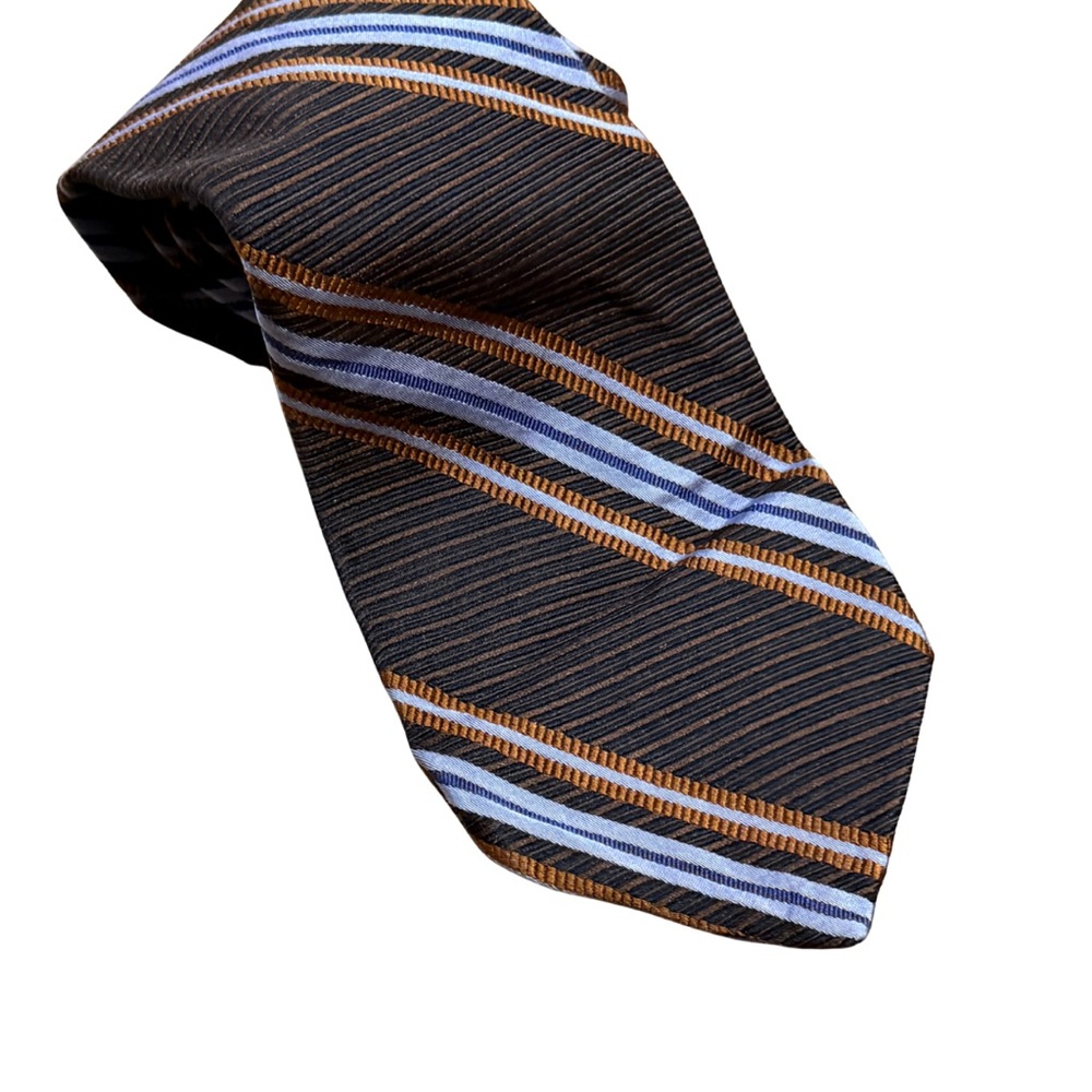 Robert Talbott Handsewn Silk Tie | Brown Blue Stripe | Made in USA | 58”